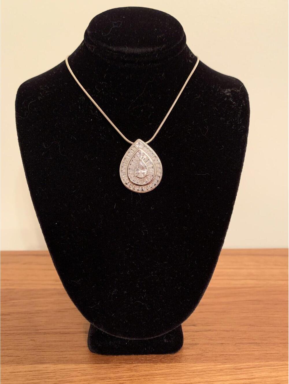 925 Sterling Silver Cubic Zirconia Tear Drop Pendant and 16" Box Chain Necklace